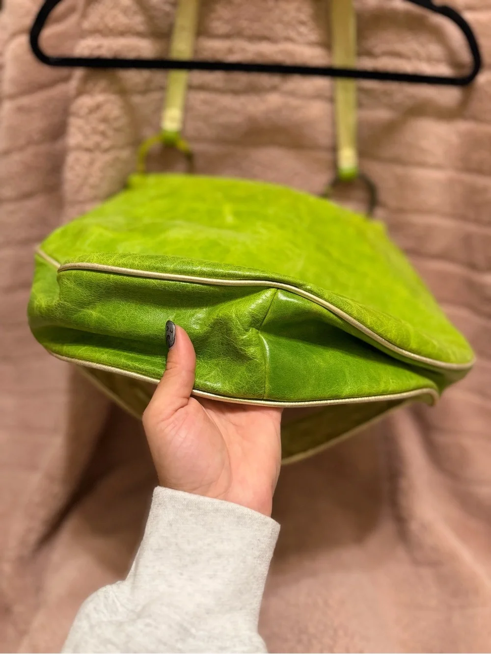 Rare Y2K Janna Kruse Lime Green Gold Leather Shoulder Bag